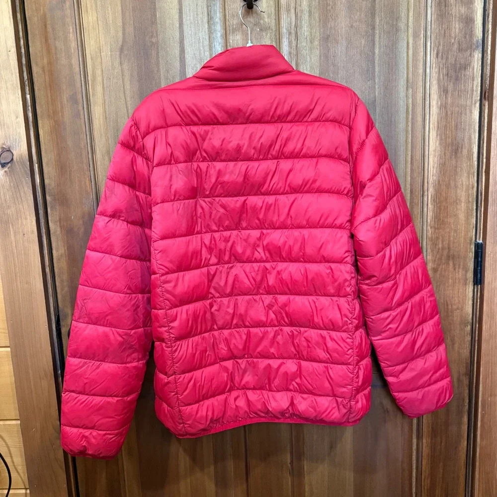Chaps Mens Red Quilted Puffer Jacket Full Zip Stand Collar Size Large